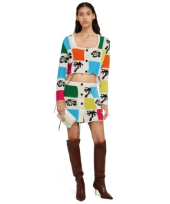 Cardigan Crop In Maglia Patchwork Con Intarsi Di Hibiscus E Palme^MSGM Flash Sale