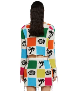 Cardigan Crop In Maglia Patchwork Con Intarsi Di Hibiscus E Palme^MSGM Fashion