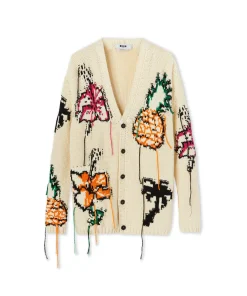 Cardigan In Cotone Con Motivo Ad Intarsio^MSGM Discount