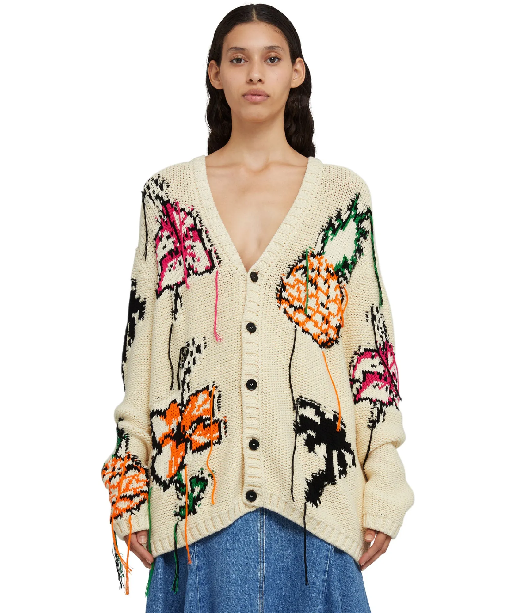 Cardigan In Cotone Con Motivo Ad Intarsio^MSGM Discount