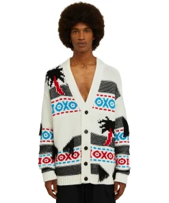 Cardigan In Cotone Jacquard Con Motivo Ad Intarsio "Palms Ikat"^MSGM Store