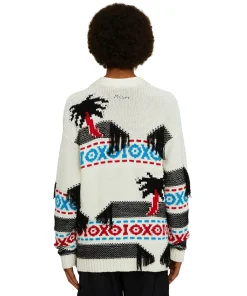 Cardigan In Cotone Jacquard Con Motivo Ad Intarsio 