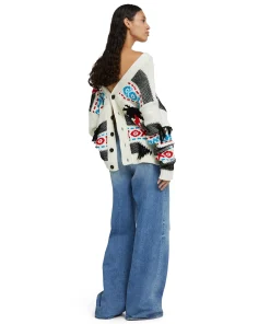 Cardigan In Cotone Jacquard Con Motivo Ad Intarsio "Palms Ikat"^MSGM Clearance