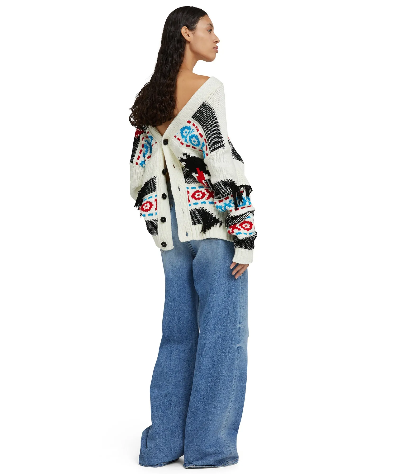 Cardigan In Cotone Jacquard Con Motivo Ad Intarsio "Palms Ikat"^MSGM Clearance