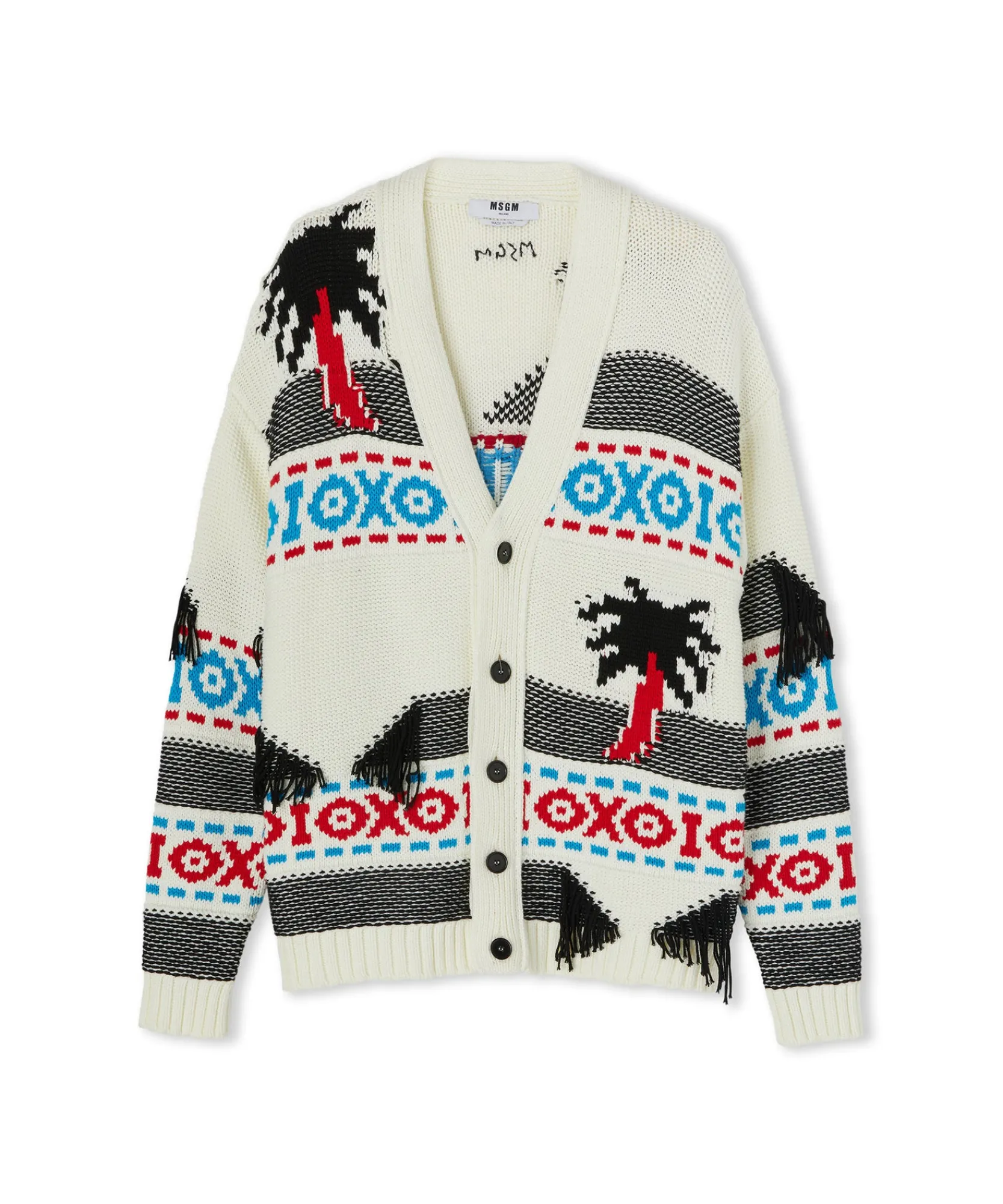 Cardigan In Cotone Jacquard Con Motivo Ad Intarsio "Palms Ikat"^MSGM Clearance