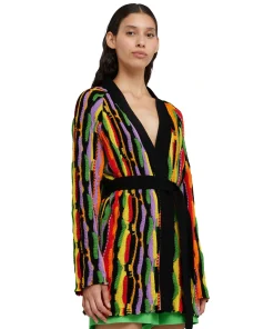 Cardigan In Maglia Di Cotone Con Rouches Multicolor^MSGM Flash Sale