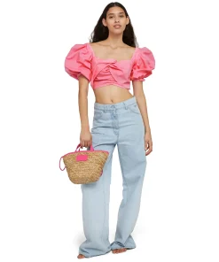 Crop Top In Cotone Con Maniche A Sbuffo^MSGM Store