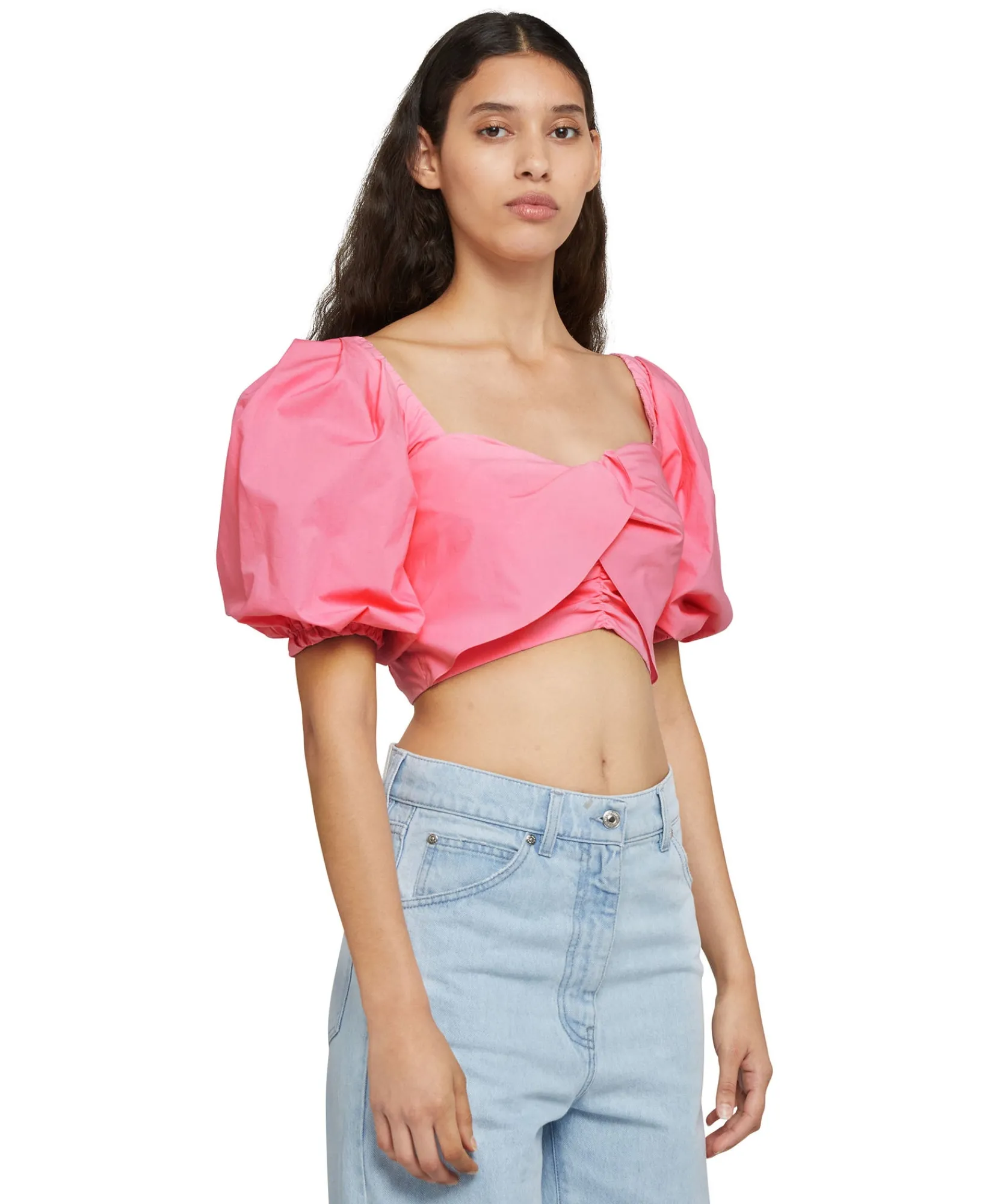 Crop Top In Cotone Con Maniche A Sbuffo^MSGM Store