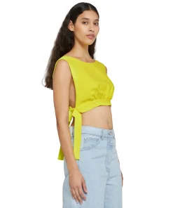 Crop Top In Viscosa Tinta Unita Con Fiocchi Laterali^MSGM Cheap