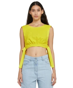 Crop Top In Viscosa Tinta Unita Con Fiocchi Laterali^MSGM Cheap