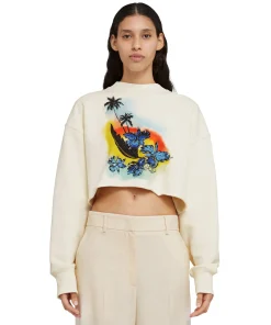 Felpa Crop Girocollo In Cotone Tinta Unita Con Grafica " Sunset"^MSGM New
