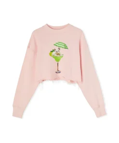 Felpa Crop Girocollo In Cotone Con Grafica "Cocktail Cat"^MSGM Fashion