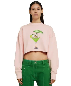Felpa Crop Girocollo In Cotone Con Grafica "Cocktail Cat"^MSGM Fashion