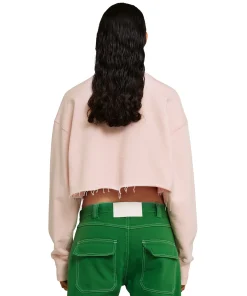 Felpa Crop Girocollo In Cotone Con Grafica 