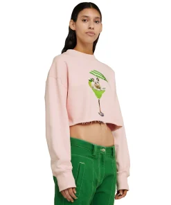 Felpa Crop Girocollo In Cotone Con Grafica 