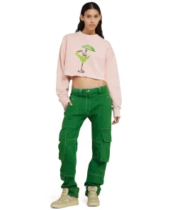 Felpa Crop Girocollo In Cotone Con Grafica 