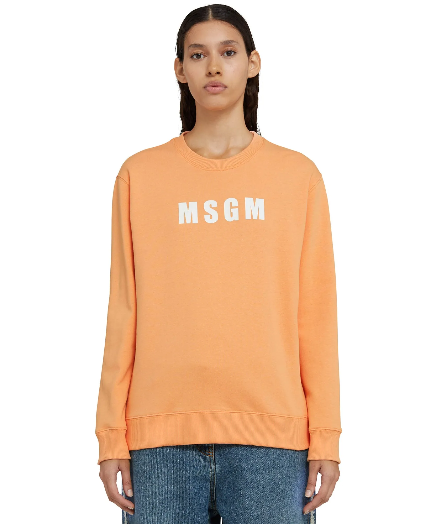 Felpa Girocollo In Cotone Tinta Unita Con Logo ^MSGM Cheap