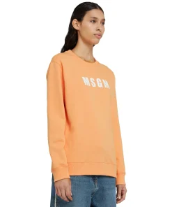 Felpa Girocollo In Cotone Tinta Unita Con Logo ^MSGM Cheap