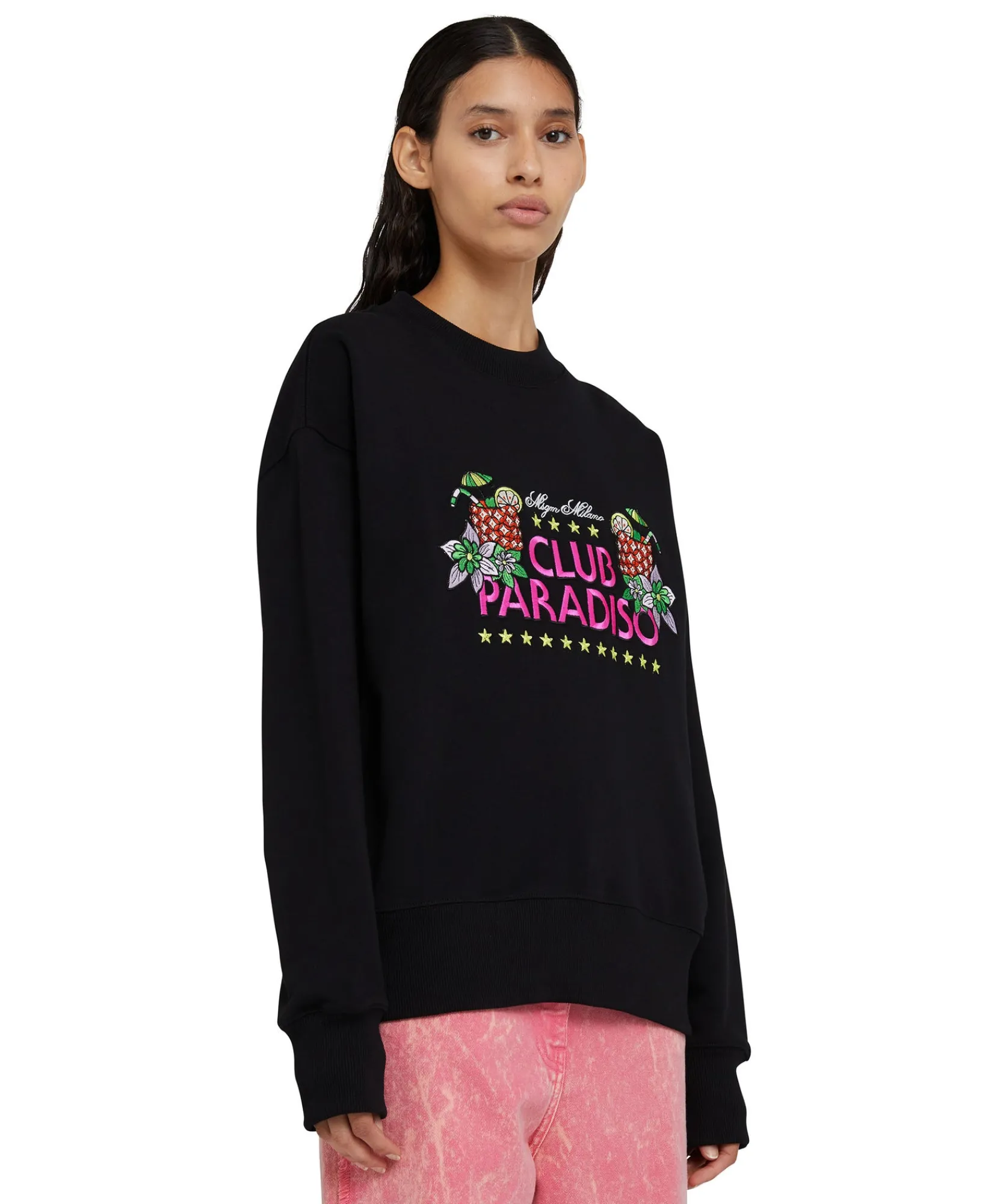 Felpa Girocollo In Cotone Tinta Unita Con Grafica "Club Paradiso"^MSGM Cheap