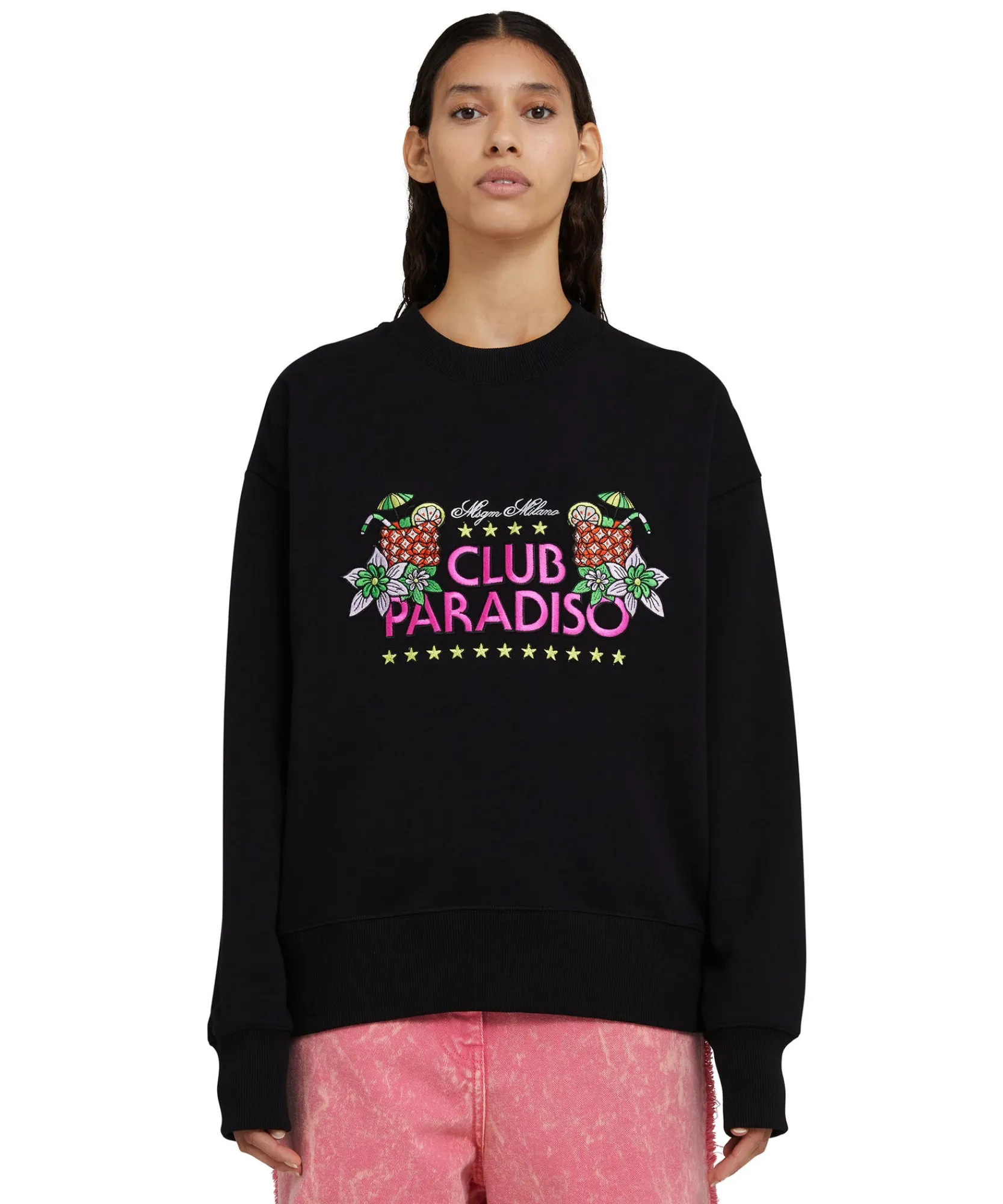 Felpa Girocollo In Cotone Tinta Unita Con Grafica "Club Paradiso"^MSGM Cheap