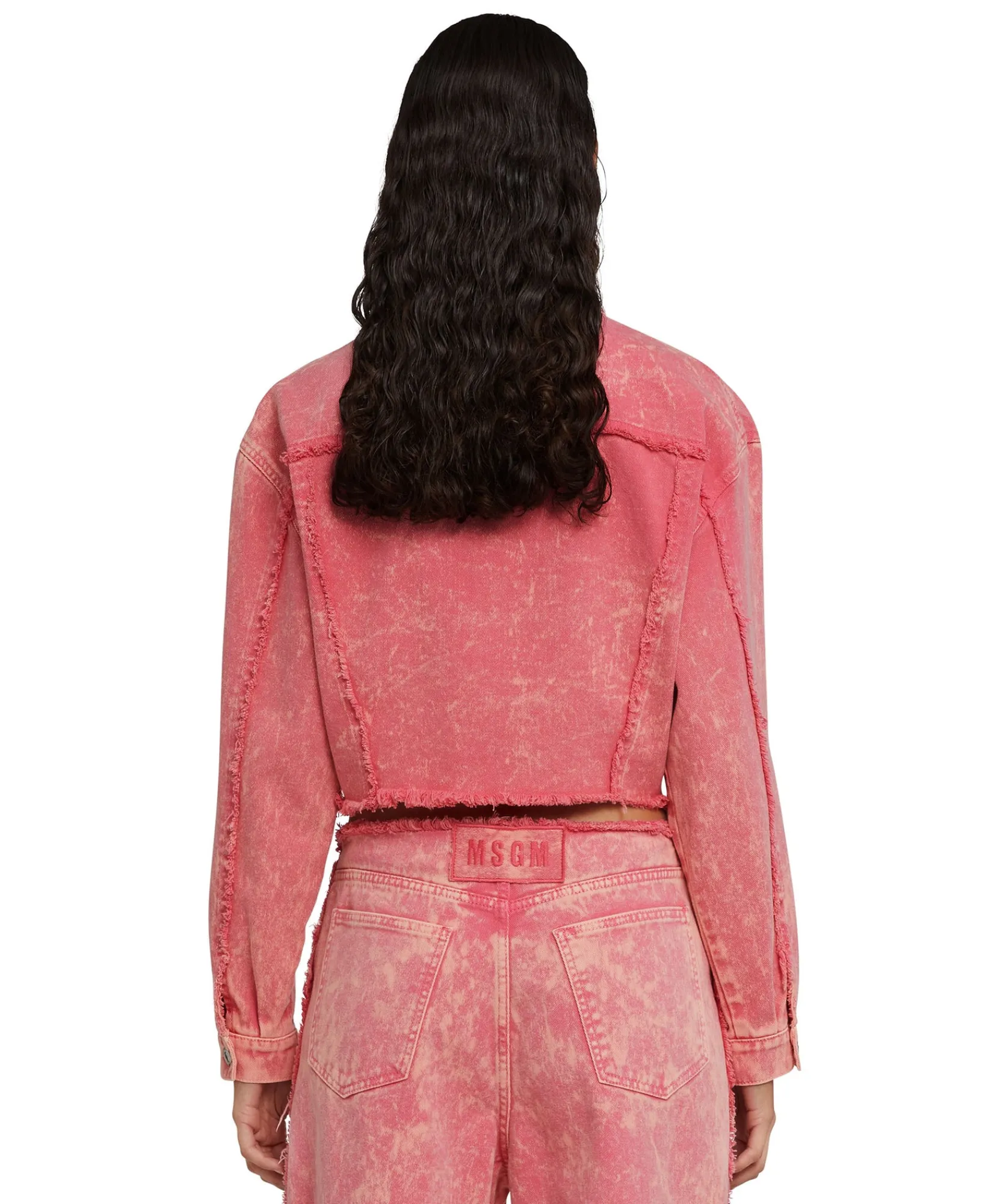 Giacca Crop In Denim Con Lavorazione "Marble Bull"^MSGM Best Sale