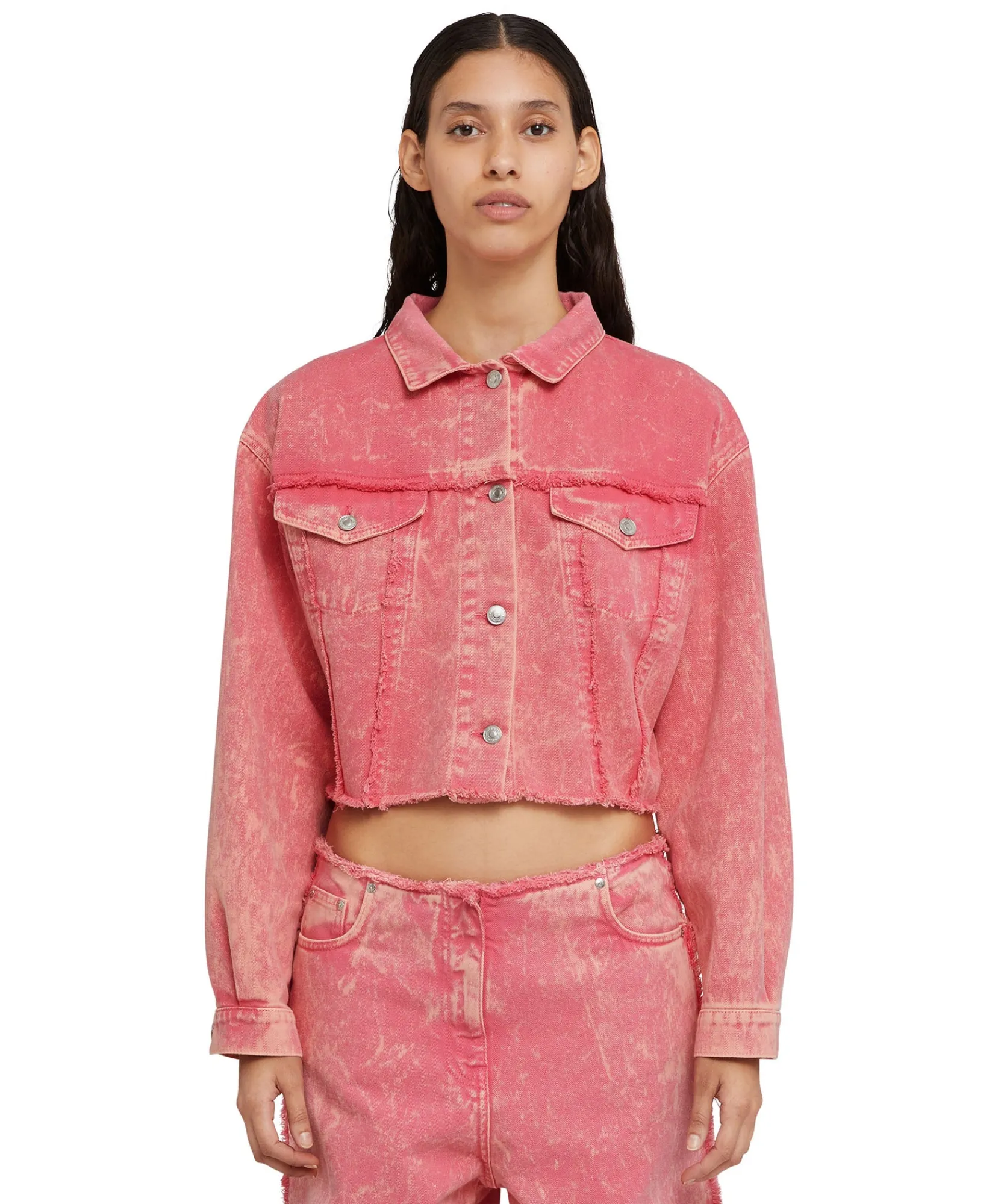 Giacca Crop In Denim Con Lavorazione "Marble Bull"^MSGM Best Sale