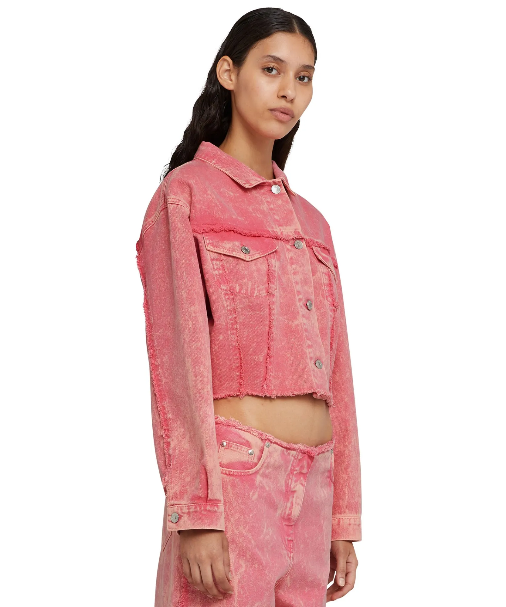 Giacca Crop In Denim Con Lavorazione "Marble Bull"^MSGM Best Sale