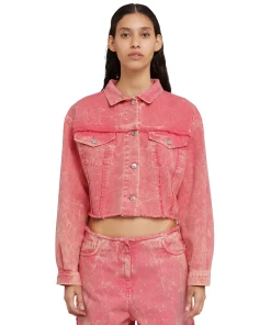 Giacca Crop In Denim Con Lavorazione 