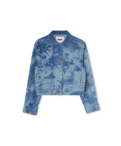 Giacca Crop In Denim Con Lavorazione "Surfer" A Laser^MSGM Clearance