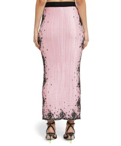 Gonna Lunga In Satin Micro Pleated Con Stampa 