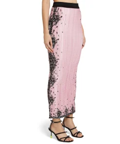 Gonna Lunga In Satin Micro Pleated Con Stampa 