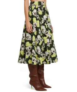 Gonna Midi A Ruota In Cotone Popeline Con Fantasia "Camo Hibiscus"^MSGM Cheap