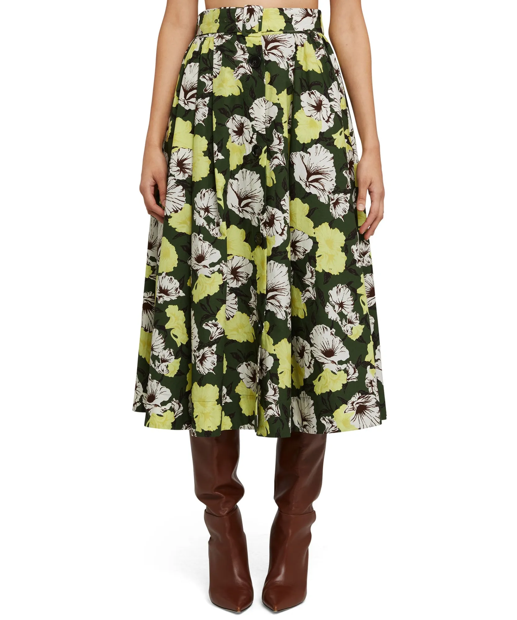 Gonna Midi A Ruota In Cotone Popeline Con Fantasia "Camo Hibiscus"^MSGM Cheap