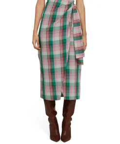 Gonna Midi In Lino Madras Con Design A Portafoglio^MSGM Online