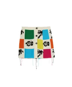 Gonna Mini In Maglia Patchwork Con Intarsi Di Hibiscus E Palme^MSGM Hot
