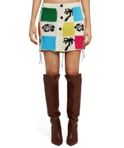 Gonna Mini In Maglia Patchwork Con Intarsi Di Hibiscus E Palme^MSGM Hot