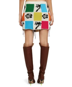 Gonna Mini In Maglia Patchwork Con Intarsi Di Hibiscus E Palme^MSGM Cheap