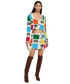 Gonna Mini In Maglia Patchwork Con Intarsi Di Hibiscus E Palme^MSGM Cheap
