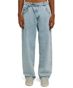 Jeans Baggy A Gamba Dritta Con Abbottonatura Obliqua^MSGM Sale