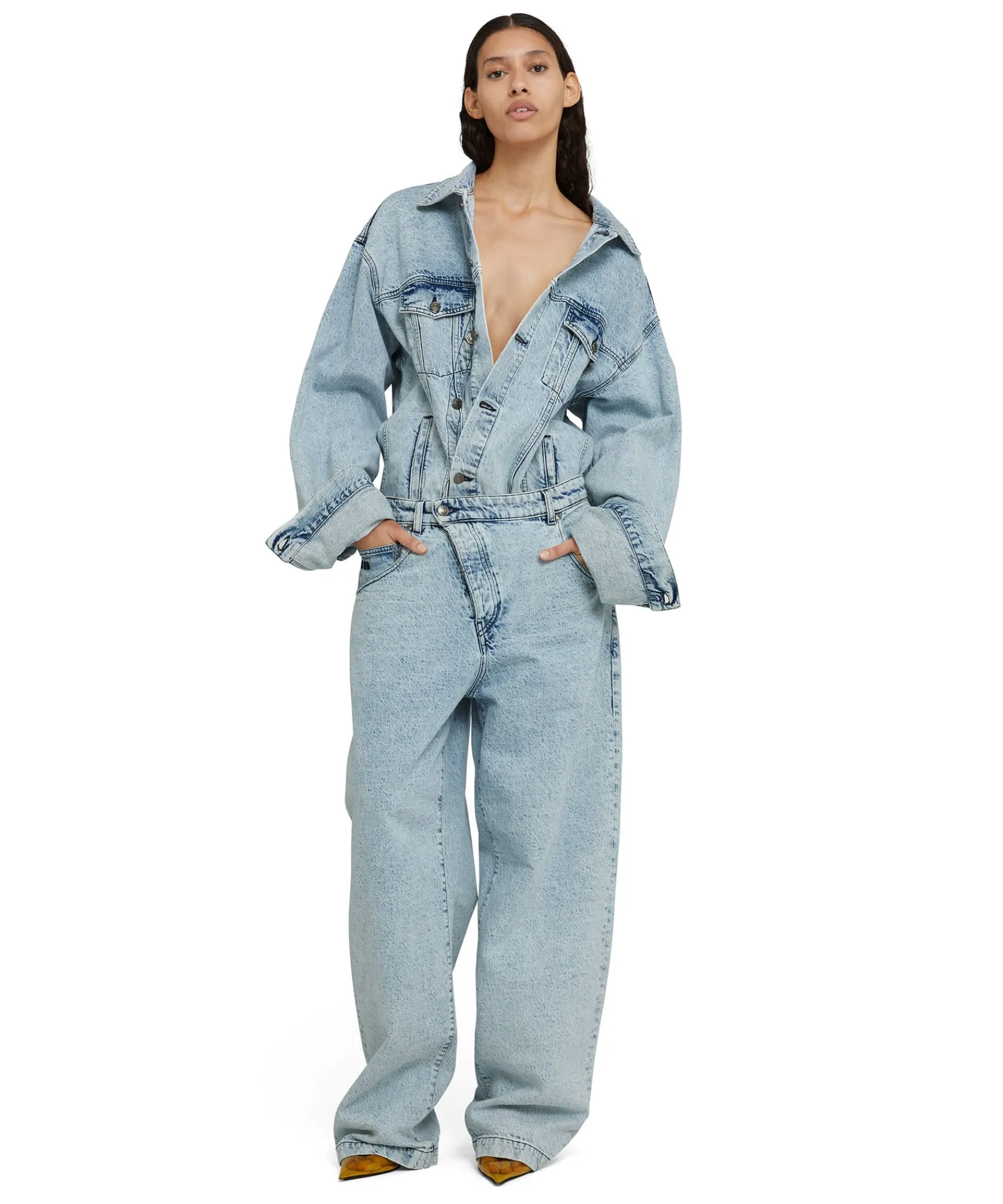 Jeans Baggy A Gamba Dritta Con Abbottonatura Obliqua^MSGM Sale
