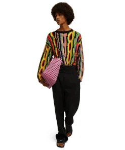 Maglione Girocollo In Maglia Di Cotone Con Rouches Multicolor^MSGM Store