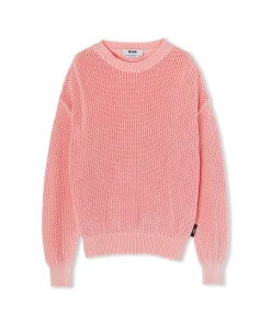 Maglione Girocollo In Maglia Di Cotone Overdyed Con Lavorazione A Rete^MSGM Best