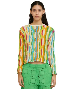 Maglione Girocollo In Maglia Di Cotone Con Rouches Multicolor^MSGM Best Sale