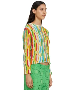 Maglione Girocollo In Maglia Di Cotone Con Rouches Multicolor^MSGM Best Sale