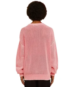 Maglione Girocollo In Maglia Di Cotone Overdyed Con Lavorazione A Rete^MSGM Fashion