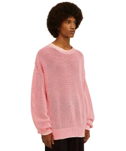 Maglione Girocollo In Maglia Di Cotone Overdyed Con Lavorazione A Rete^MSGM Fashion