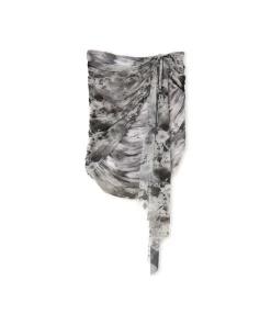 Mini Gonna Drappeggiato In Tulle Stretch Con Stampa