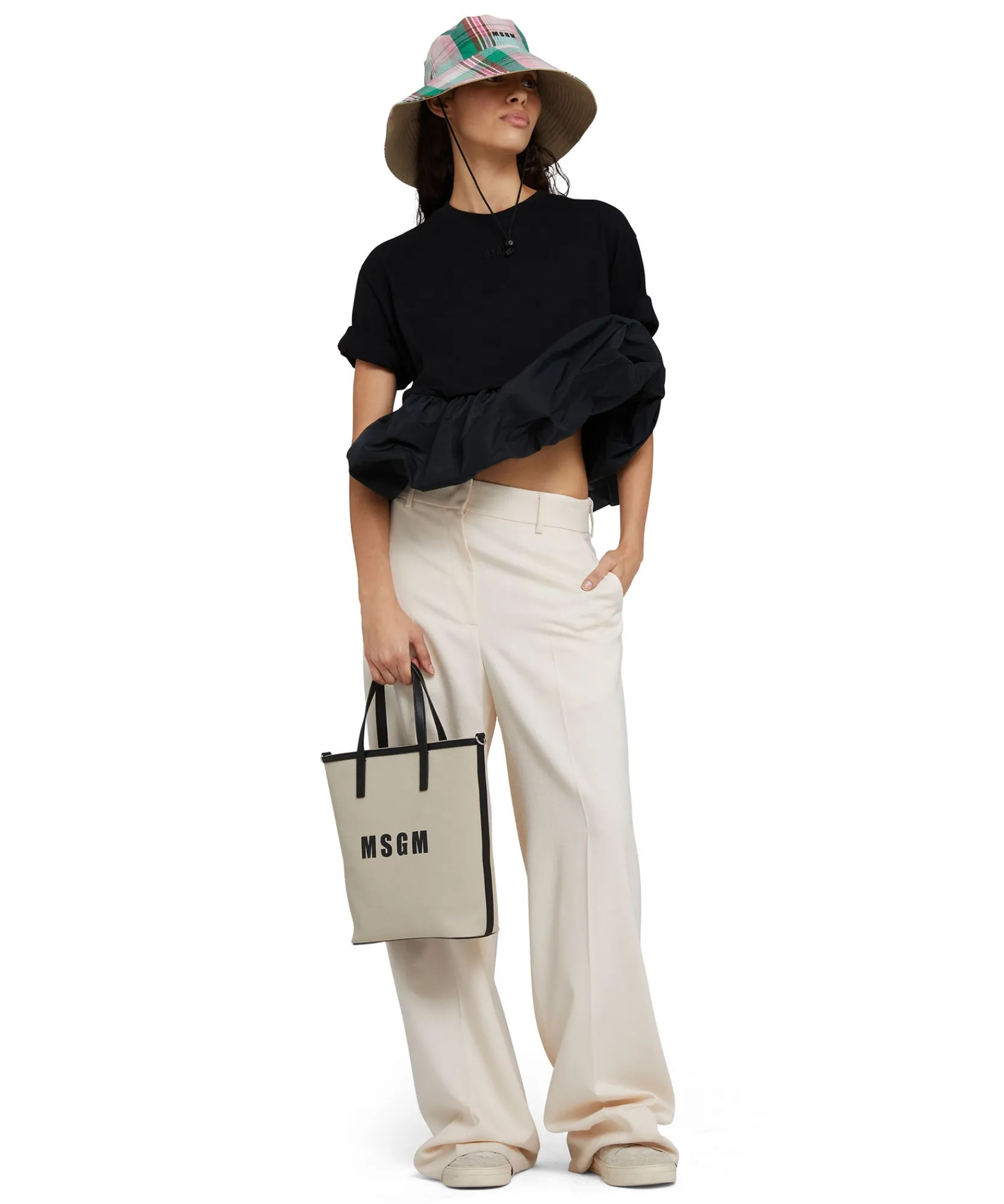 Mini Tote Bag In Cotone Canvas E Dettagli In Pelle^MSGM Discount