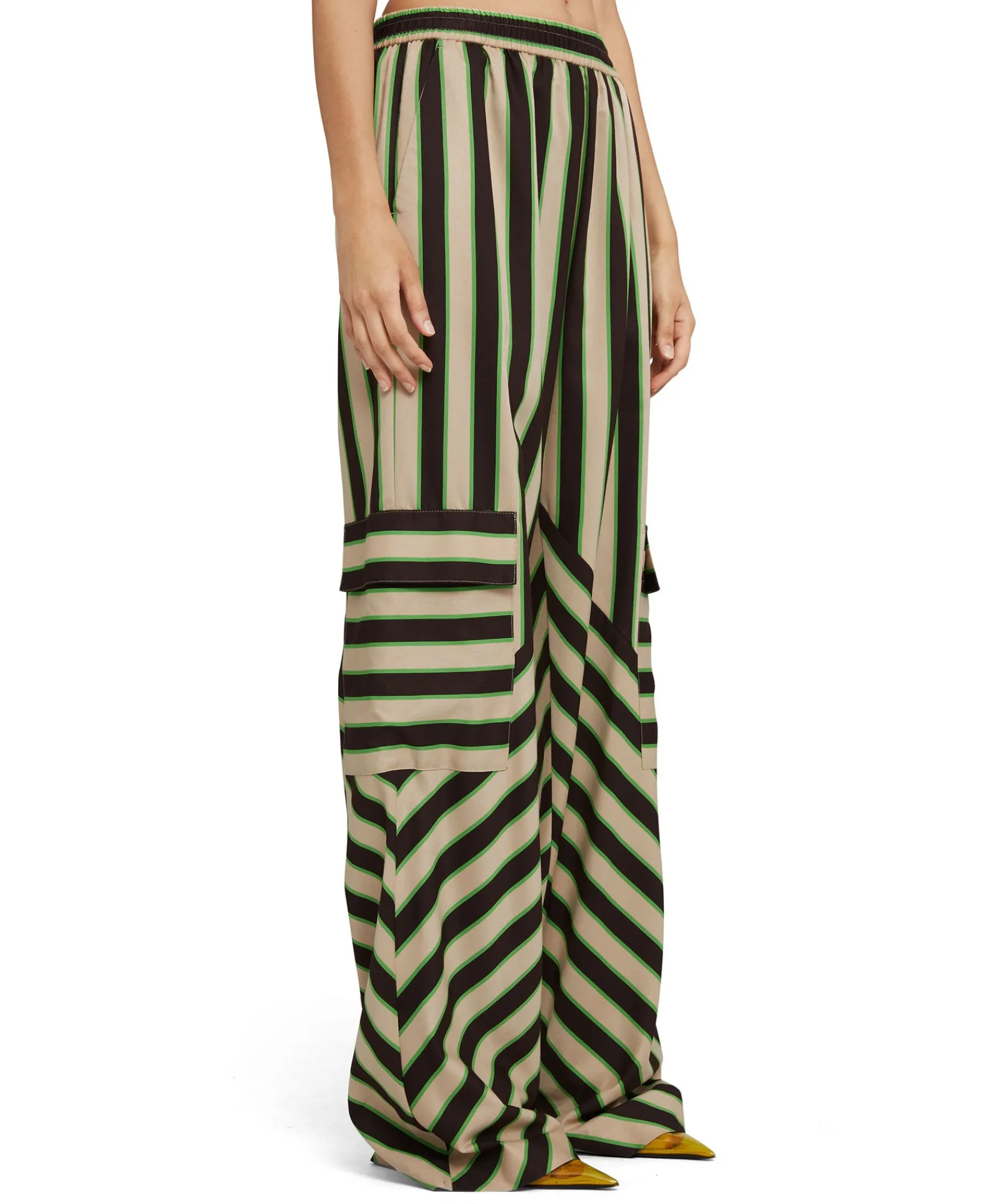 Pantalone Fluido A Gamba Dritta In Twill Di Viscosa Con Stampa "Jumbo Stripe"^MSGM Best