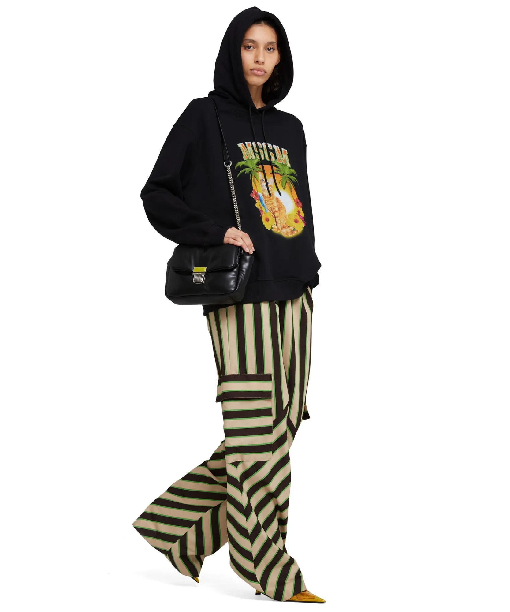 Pantalone Fluido A Gamba Dritta In Twill Di Viscosa Con Stampa "Jumbo Stripe"^MSGM Best